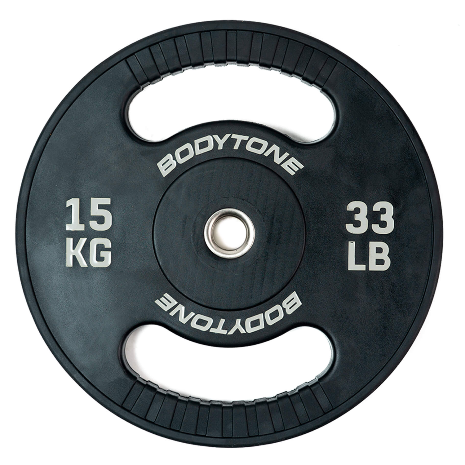 Edición Frente agradable Disco de goma de 15 kg con agarre — Bodytone